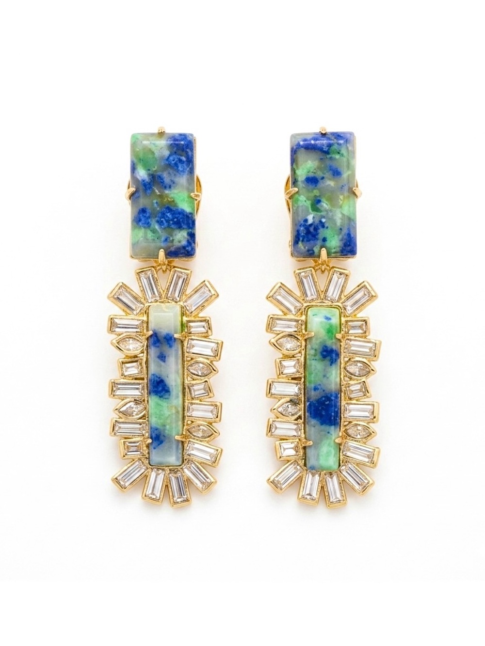 Alexis Bittar Miss Havisham Stone and Crystal Baguette Clip Earrings